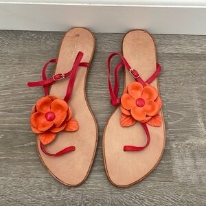 Orange Flower Sandals, Size 10